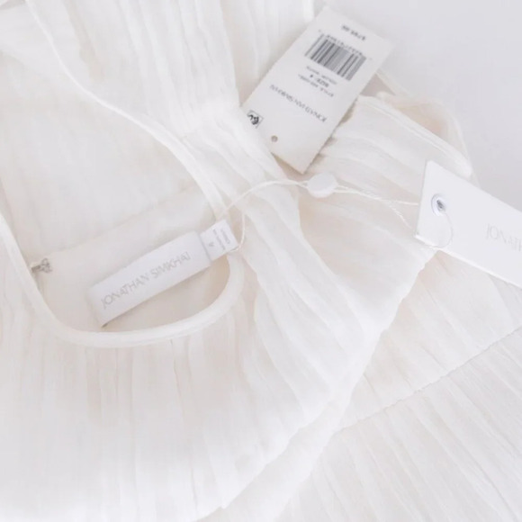 Jonathan Simkhai White Benton Tulle Plisse Midi Tulle Plisse Dress  4 - Picture 10 of 12